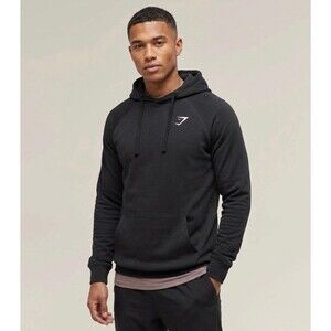 Gymshark Men’s Crest Hoodie Slim Fit Black Size Small EUC Pullover Embroidered